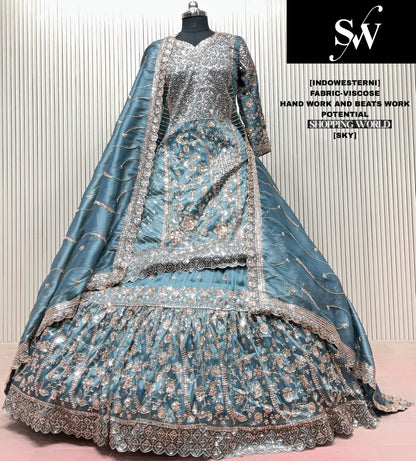 Rama Green Viscose Long Farshi Garara Dress Material Special