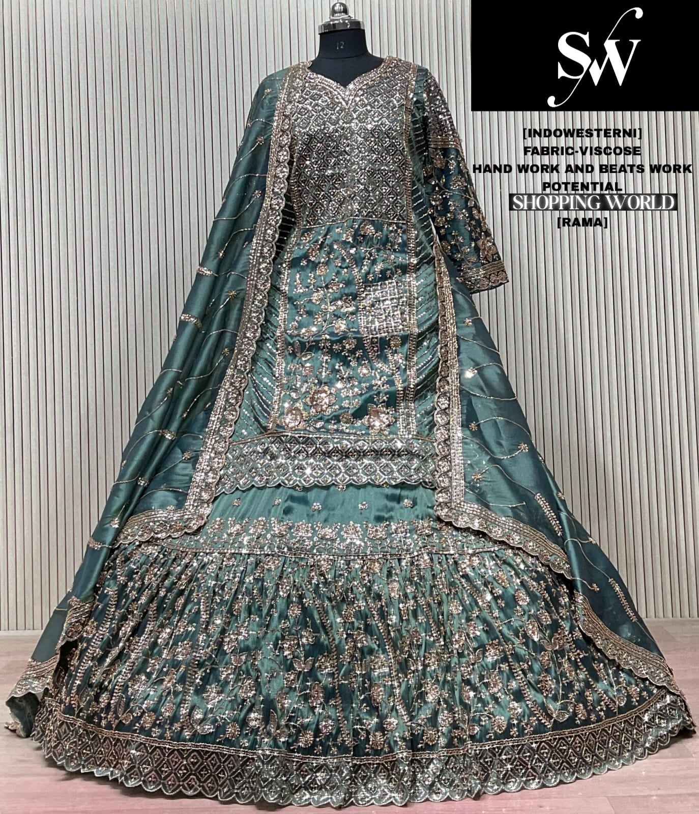 Rama Green Viscose Long Farshi Garara Dress Material Special