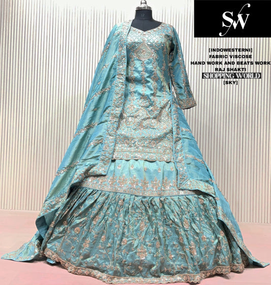 Sky Blue Viscose Long Farshi Garara Dress Material Special