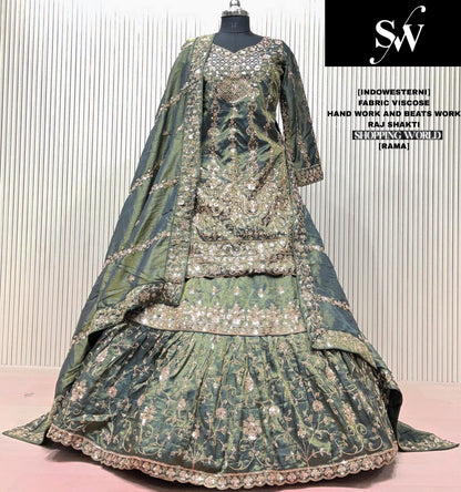 Rama Green Viscose Long Farshi Garara Dress Material Special