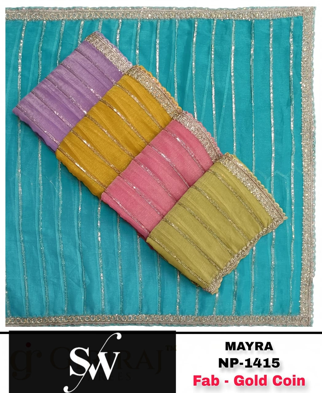 Blue Yellow Lavender Green Pink Saree