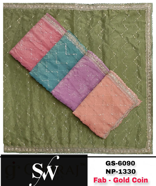 Blue Peach Lavender Green Pink Red Purple Blue Maroon Gold Coin Saree