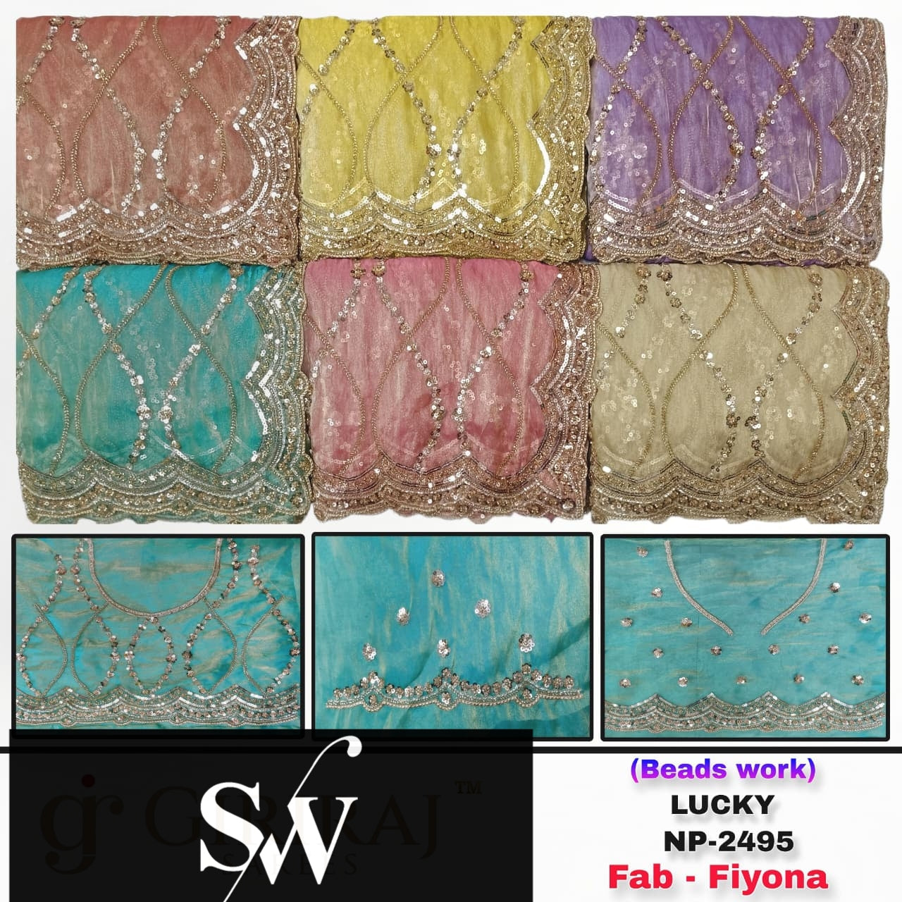 Yellow Green Pink Brown Lavender Golden Fiyona Saree