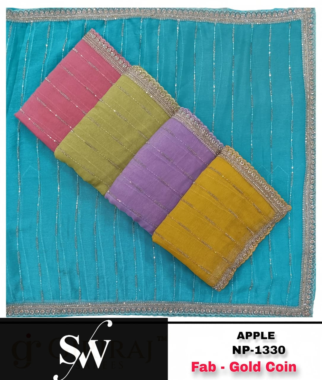Blue Peach Lavender Green Pink Red Purple Blue Maroon Gold Coin Saree