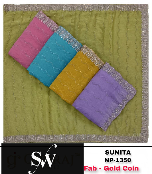 Yellow Blue Green Pink Purple Gold Coin Saree