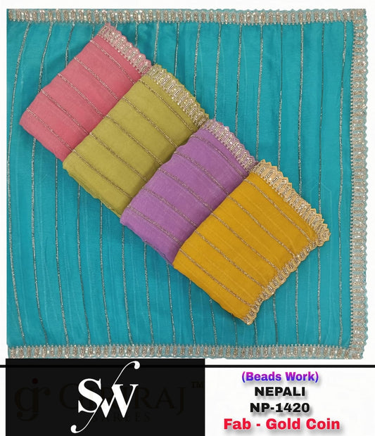 Yellow Blue Green Pink Lavender Gold Coin Saree