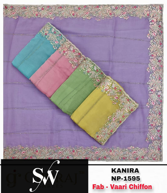 Yellow Blue Green Pink Lavender Vaari Chiffon Saree