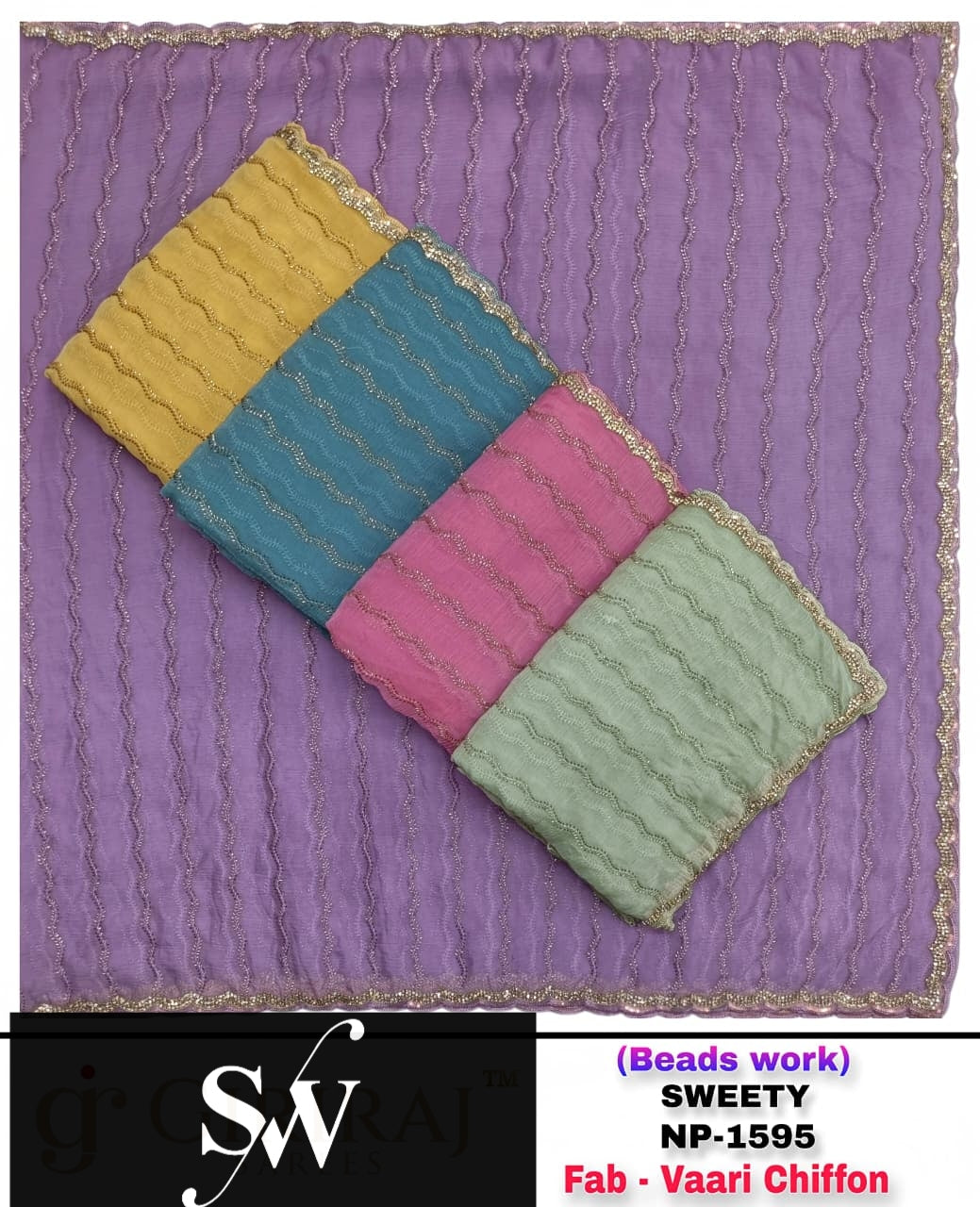 Yellow Blue Green Pink Lavender Vaari Chiffon Saree