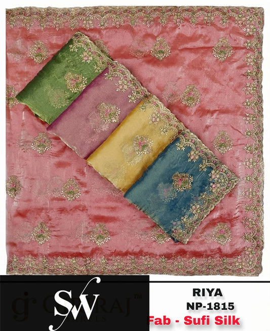 Blue Yellow Lavender Green Pink Sufi Silk Saree