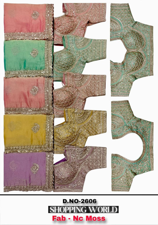 Peach Pink Green Yellow Nc Moss Saree