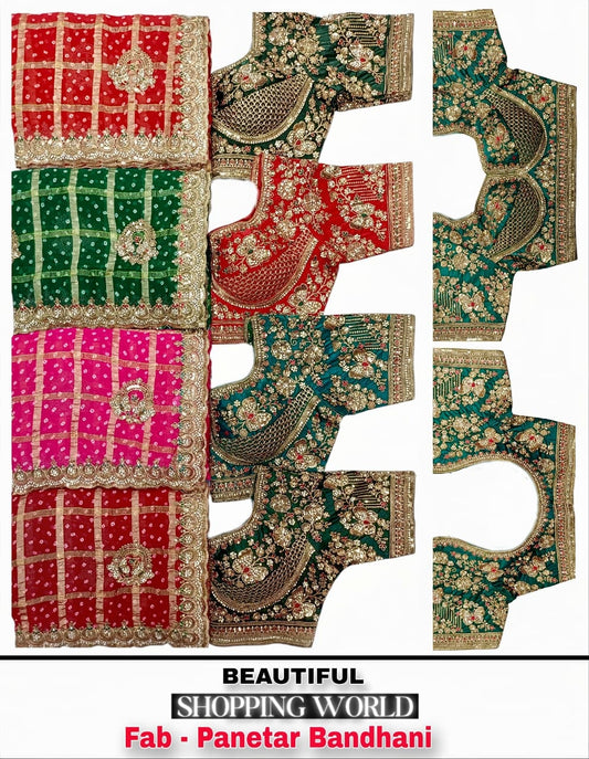 Hot Pink Red Green Panetar Bandhani Saree
