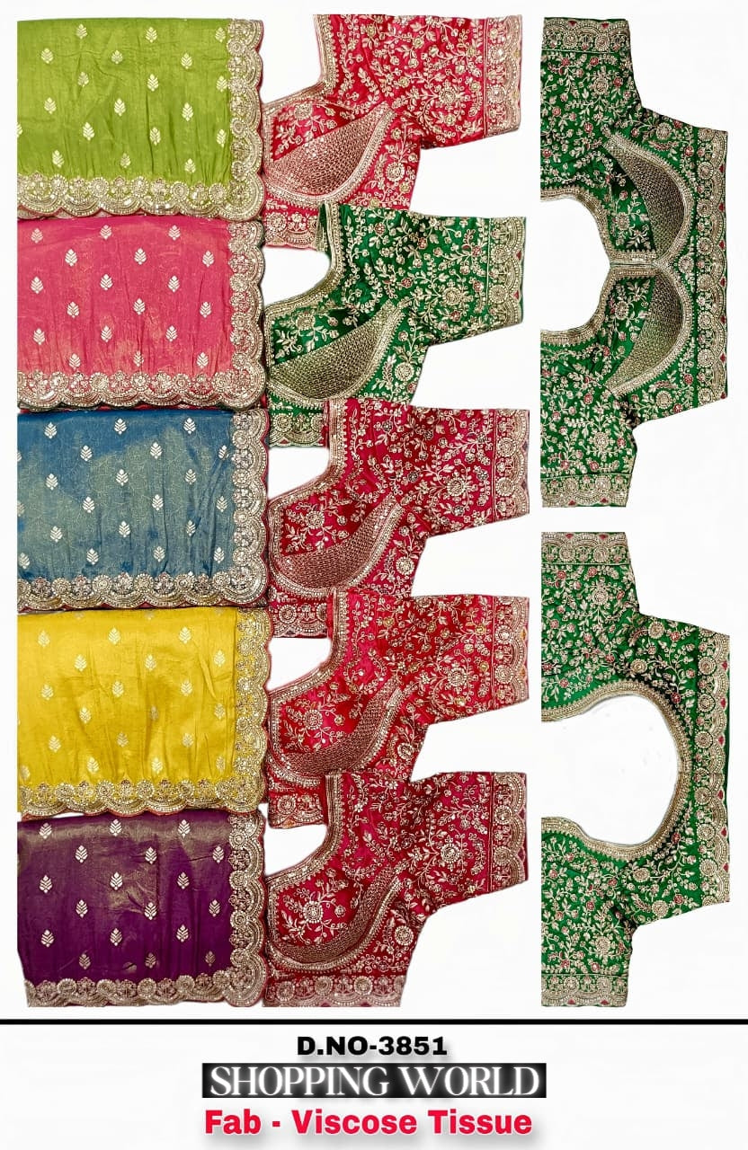 Pink Blue Yellow Green Purple Viscose Tissue Saree