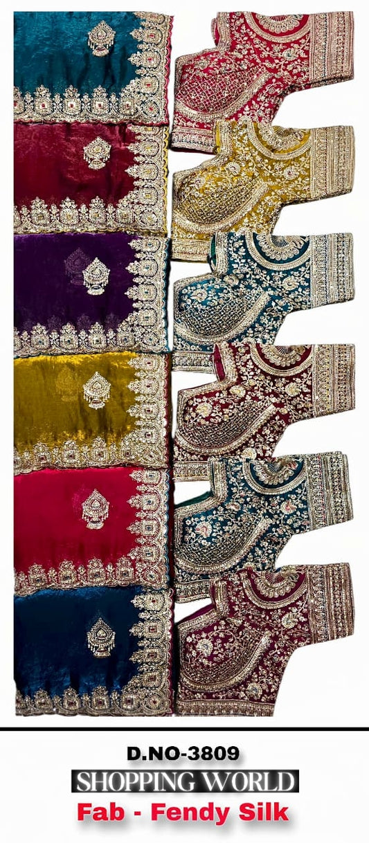 Maroon Purple Pink Green Blue Mustard Fendy Silk Saree