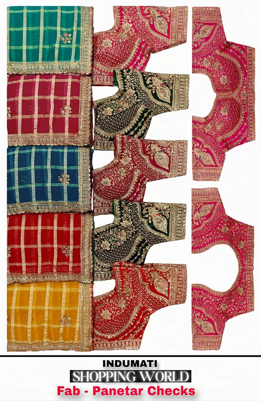 Red Blue Green Yellow Hot Pink Panetar Checks Saree