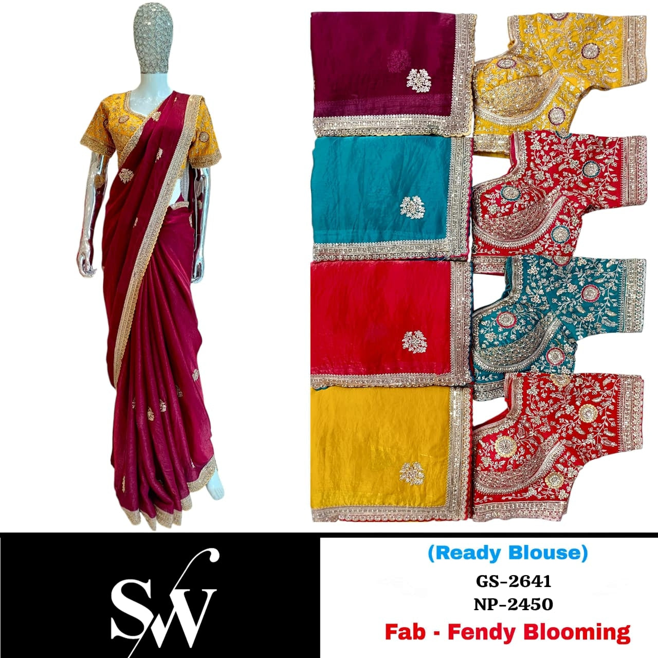 Maroon Yellow Blue Red Fendy Blooming Saree
