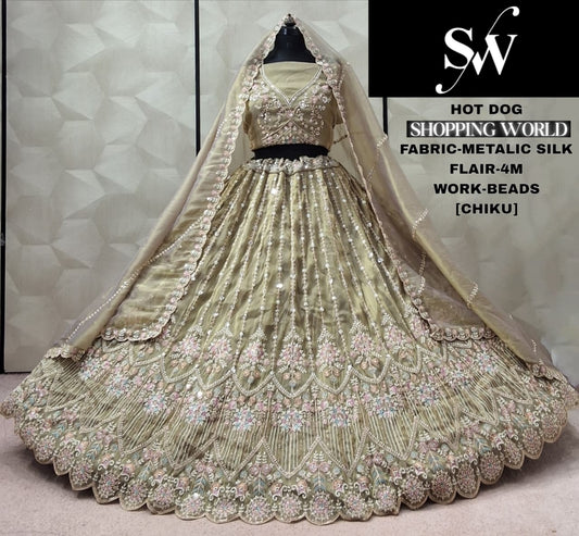 Chiku Golden Metallic Silk Lehenga