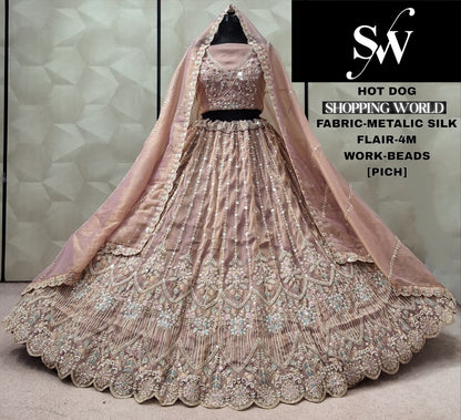 Chiku Golden Metallic Silk Lehenga