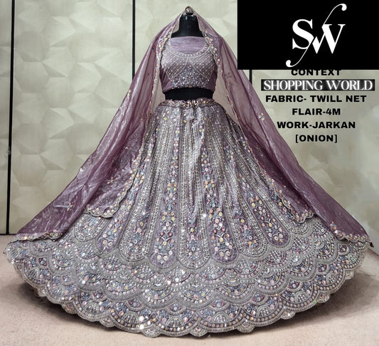 Onion Pink Twill Net Lehenga