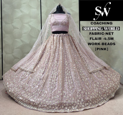 Cream White Net Lehenga