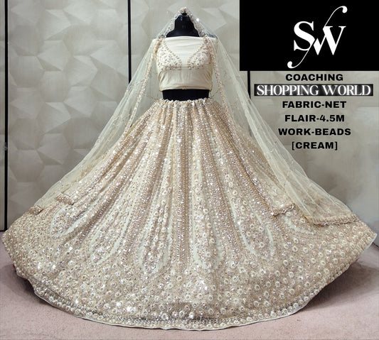 Cream White Net Lehenga