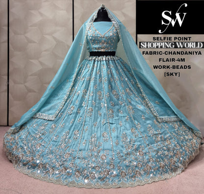 Pista Green Chandaniya Lehenga
