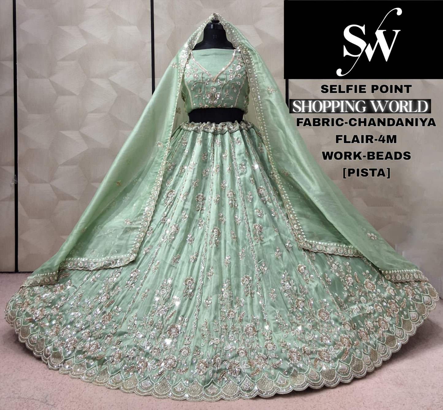 Pista Green Chandaniya Lehenga