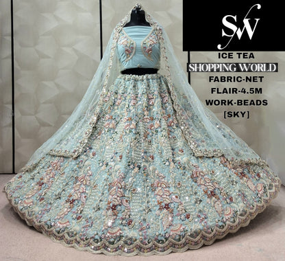 Sky Blue Designer Net Lehenga