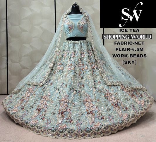 Sky Blue Designer Net Lehenga