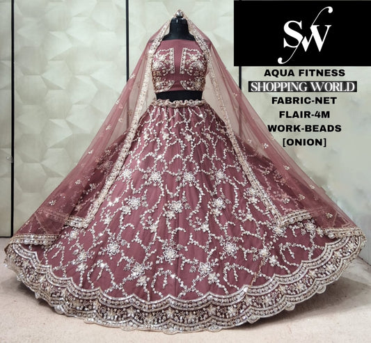 Onion Pink Designer Net Lehenga