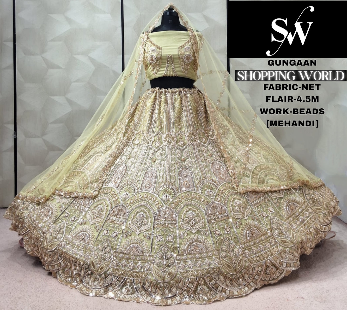 Chiku Golden Designer Net Lehenga