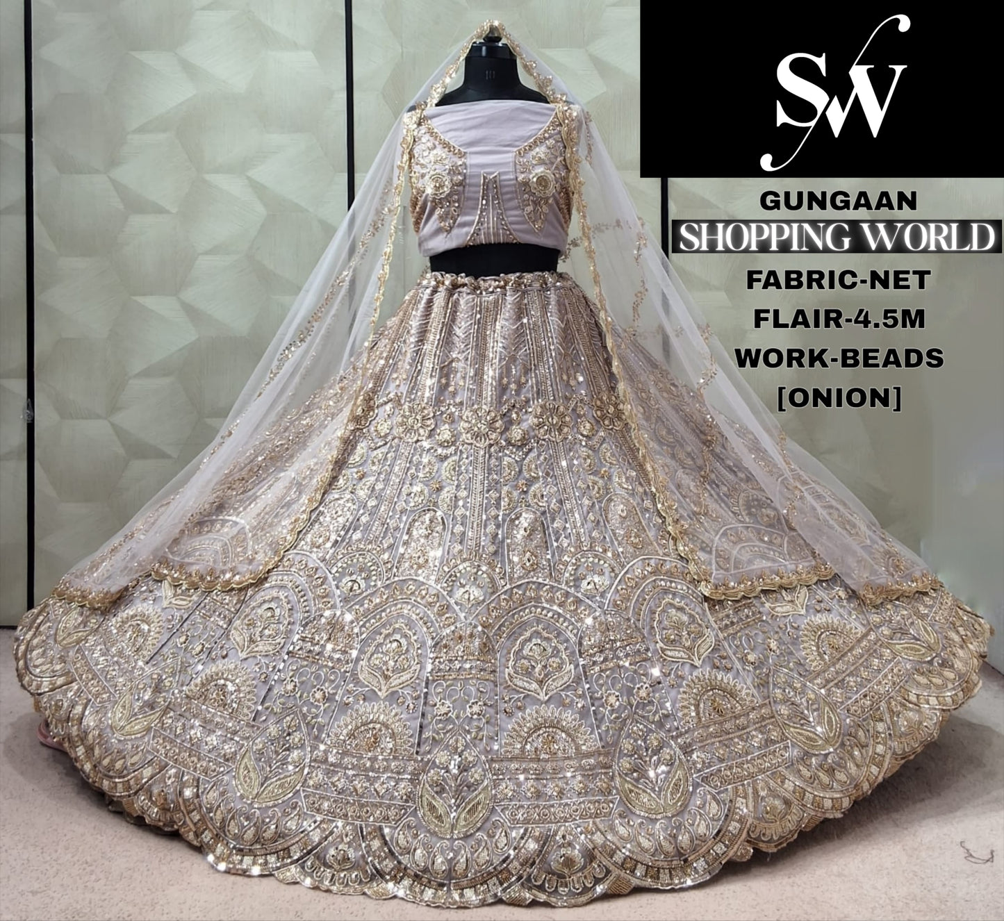 Chiku Golden Designer Net Lehenga