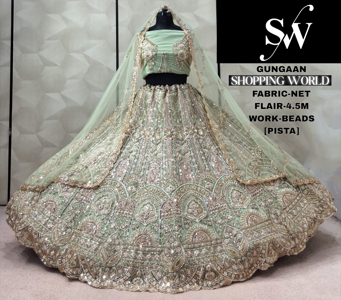 Chiku Golden Designer Net Lehenga