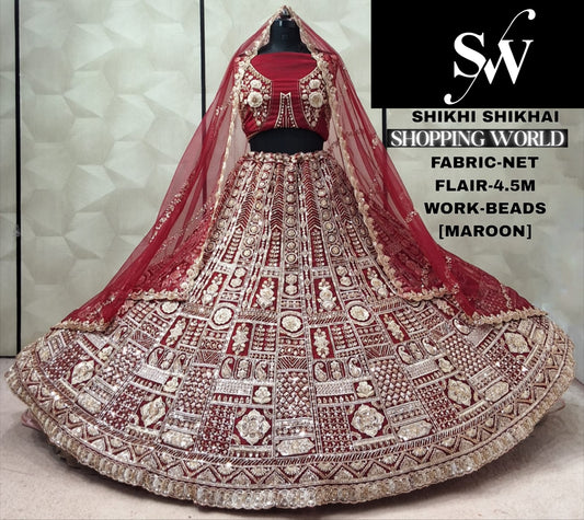 Maroon Net Lehenga