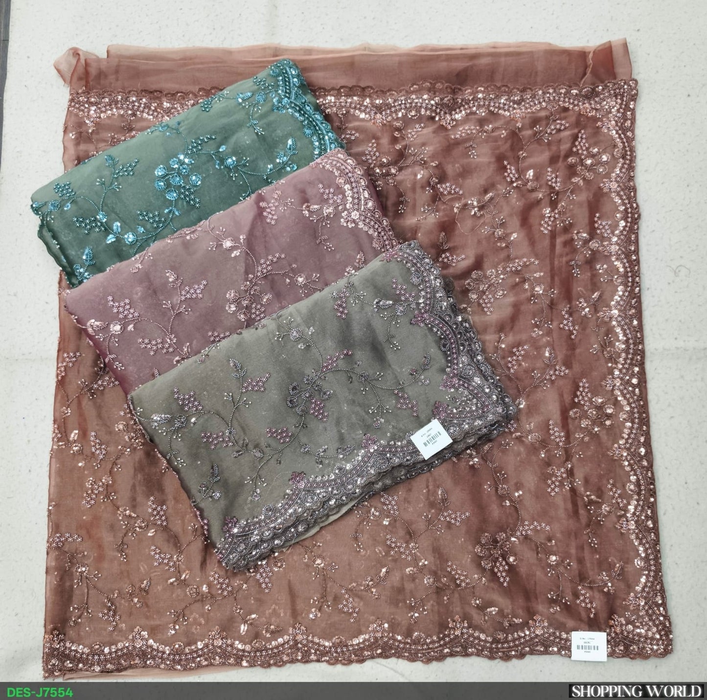 Pink Green Brown Designer Saree