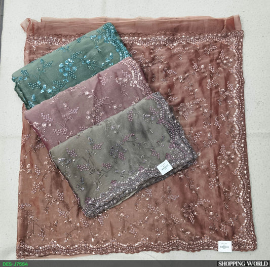 Pink Green Brown Designer Saree