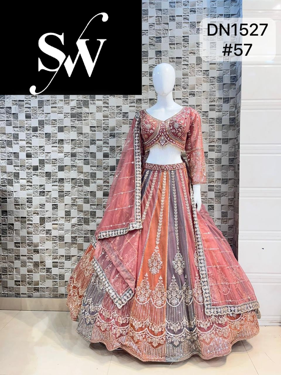Pink Multicolour Crop Top Lehenga