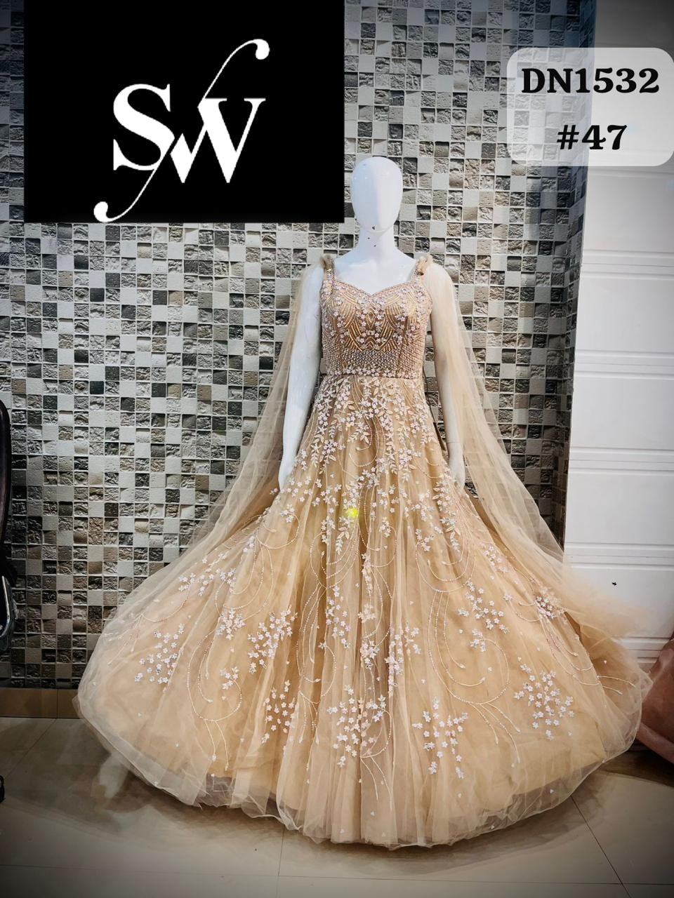 Beige Golden Designer Gown