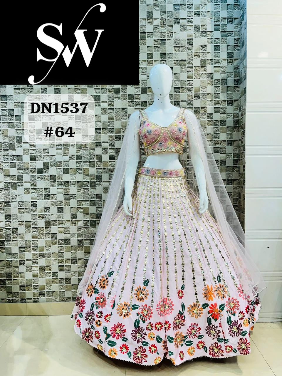 Pink Designer Pdp Floral Crop Top Lehenga