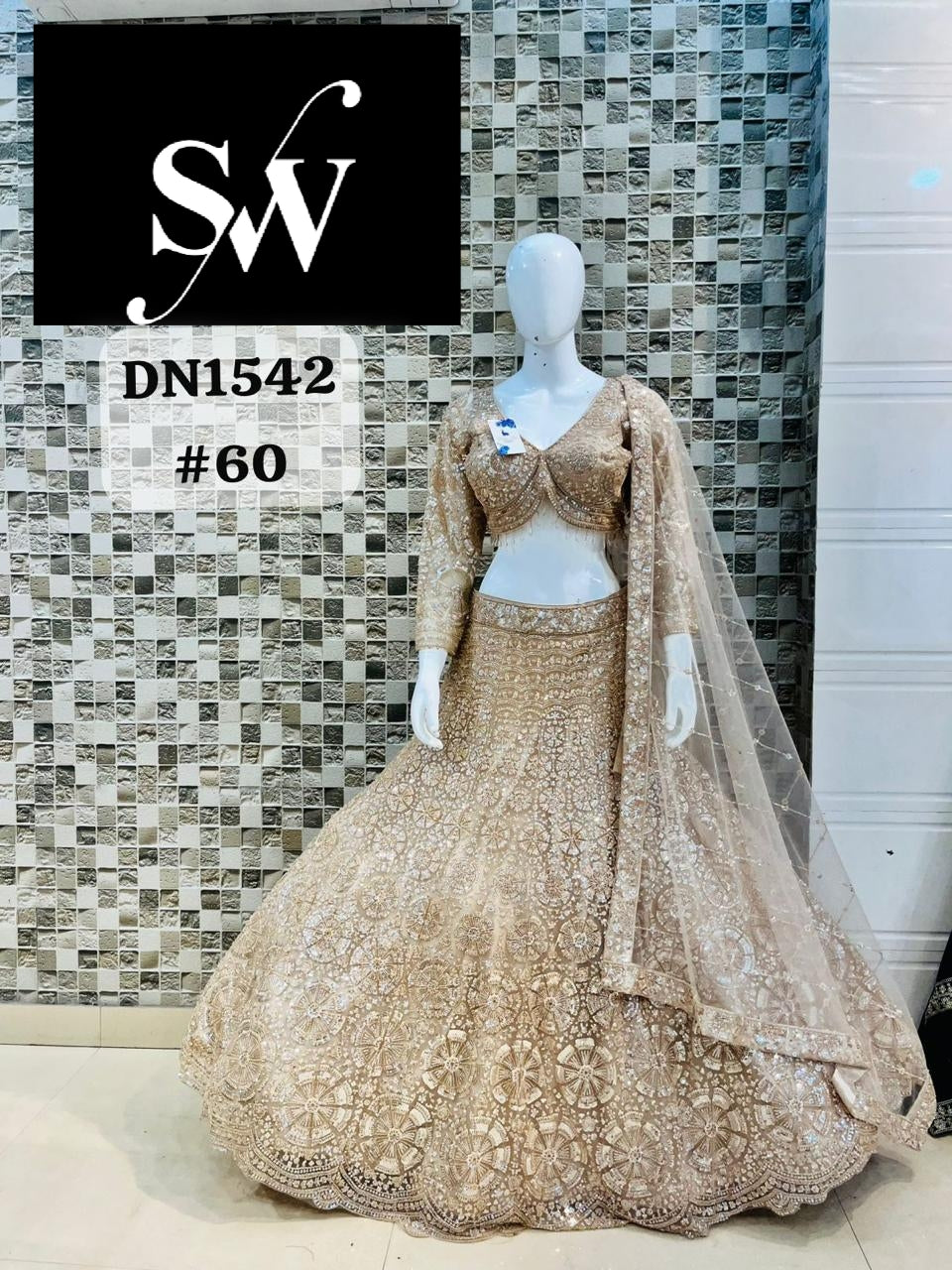 Beige Golden On Golden Designer Pdp Monotone Crop Top Lehenga