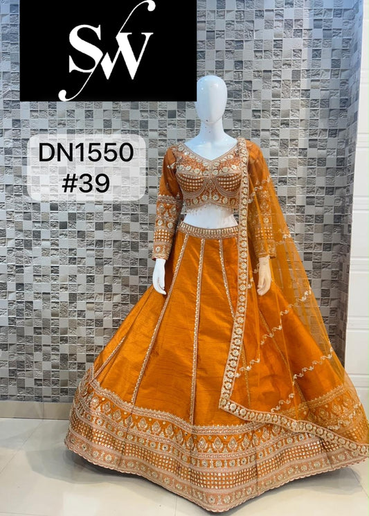 Mustard Designer Crop Top Lehenga