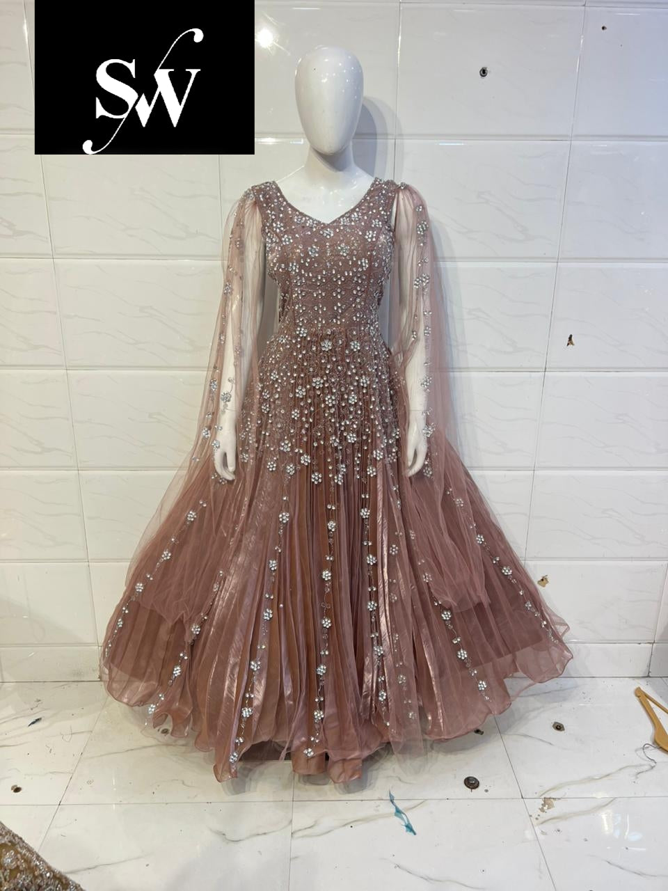 Onion Pink Brown Designer Crop Top Lehenga