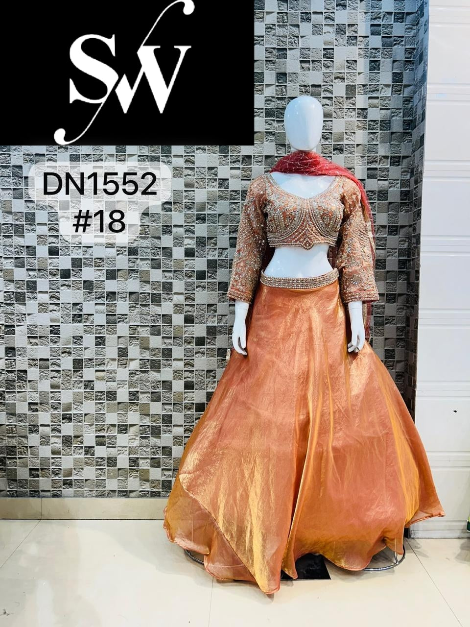 Rust Orange Designer Crop Top Lehenga
