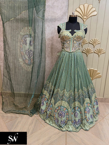 Green Pdp Crop Top Lehenga