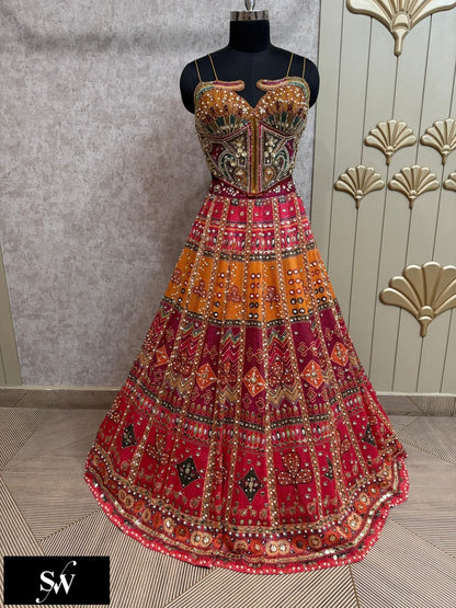 Mustard Hot Pink Pdp Crop Top Lehenga