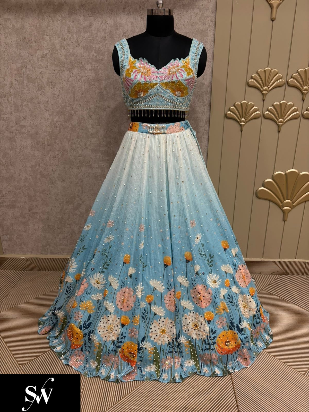 Sky Blue Pdp Crop Top Lehenga