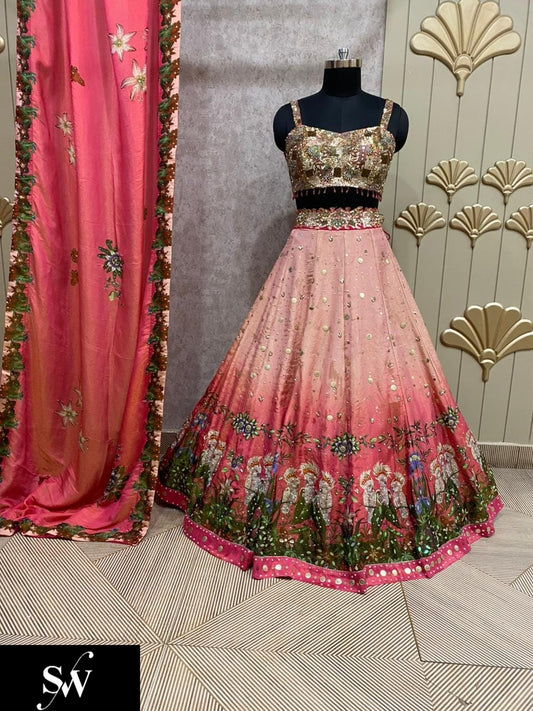 Pink Crop Top Lehenga
