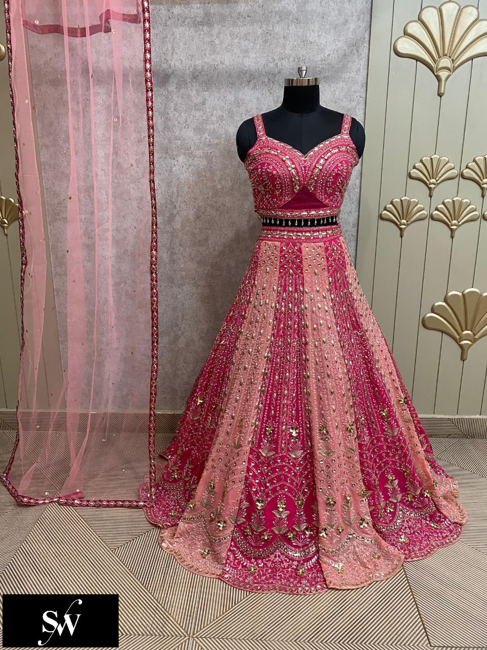 Hot Pink Crop Top Lehenga