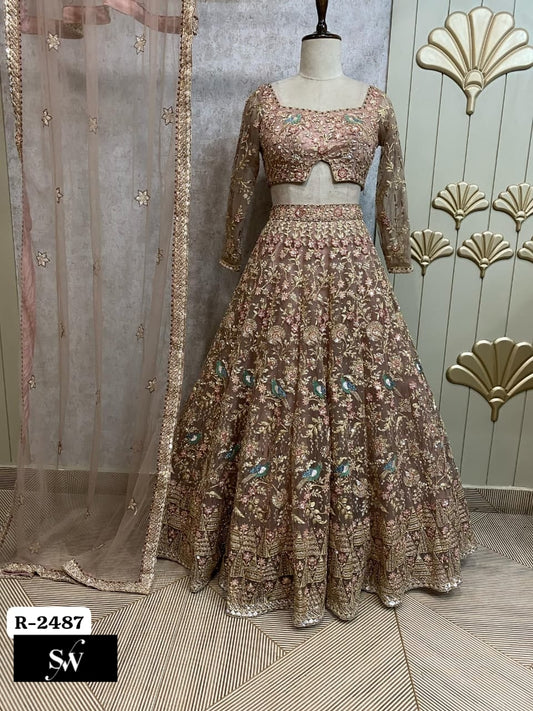 Brown Crop Top Lehenga