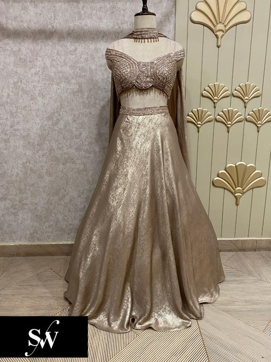 Brown Crop Top Lehenga
