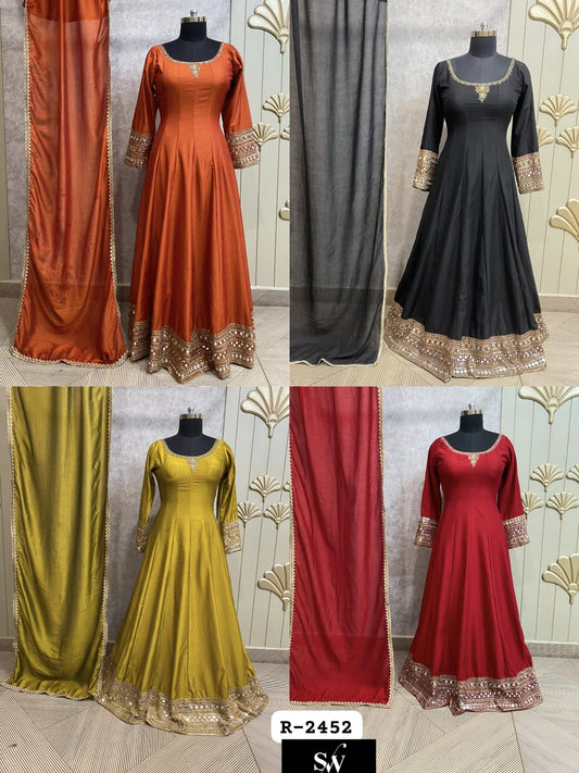 Rust orange Black Hot Pink Yellow Gown Dress